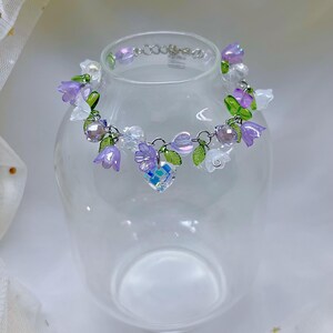 Purple Floral Charm Bracelet, Floral Charm Bracelet, Charm Bracelet, Crystal bracelet, Floral Bracelet, Bracelet, Hypoallergenic bracelet