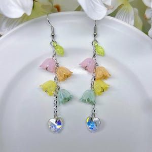 Floral Crystal Drop Earrings Lily of the Valley Fairy Flower Dangle Earrings Bell Wedding Earrings Bridal Jewelry Spring gift Birthday