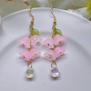 Floral Crystal Drop Earrings Lily of the Valley Fairy Flower Dangle Earrings Bell Wedding Earrings Bridal Jewelry Spring gift Birthday