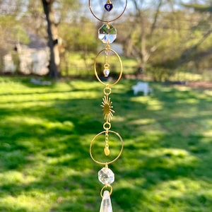 Gold Suncatcher, Evil eye, Crystal suncatcher, rainbow maker, prisms, suncatcher, healing crystals