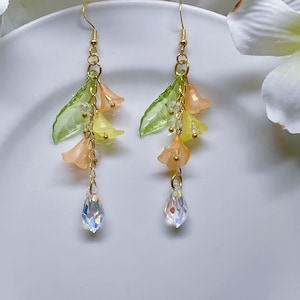 Floral Crystal Drop Earrings Lily of the Valley Fairy Flower Dangle Earrings Bell Wedding Earrings Bridal Jewelry Spring gift Birthday