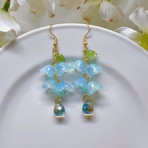 Floral Crystal Drop Earrings Lily of the Valley Fairy Flower Dangle Earrings Bell Wedding Earrings Bridal Jewelry Spring gift Birthday