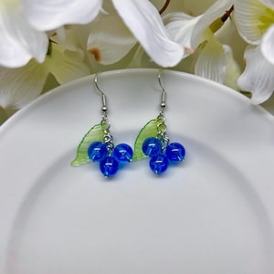 Blueberry Earrings, Fruit Earrings, Dangle Earrings, Food Earrings, Gifts, Summer Earrings, Cute Earrings