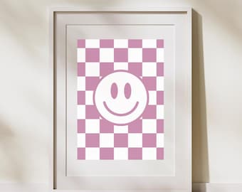 Checkered Smile Face Print, Modern Nursery Decor (Digital Download)