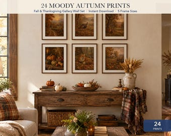 Moody Fall Wall Art Set of 24, Vintage Autumn Printable Gallery Wall, Thanksgiving Decor, Farmhouse Oil Painting Prints, Digital Download