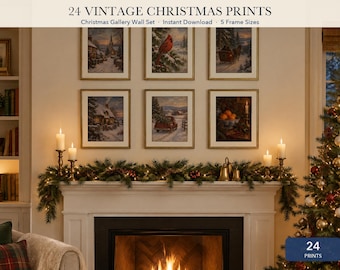 Vintage Christmas Wall Art Set of 24, Christmas Printable Gallery Wall, Antique Oil Painting Prints, Winter Holiday Decor, Digital Download