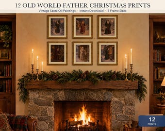 Old World Santa Prints Set of 12, Vintage Father Christmas Oil Paintings, Victorian Christmas Wall Art, Printable Holiday Decor