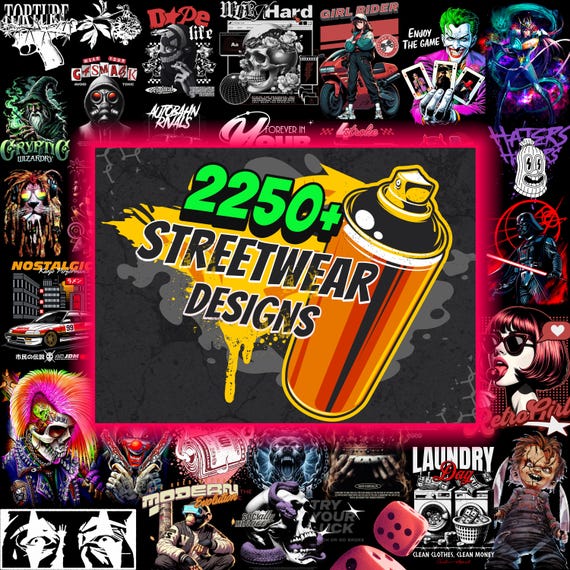 2250+ Streetwear T-Shirt Designs Bundle: PNG, SVG, AI (Digital Download)