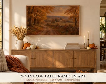 Fall Frame TV Art Set of 24, Vintage Autumn Oil Painting for Samsung Frame TV, Thanksgiving TV Art, 4K Harvest Art Digital Download