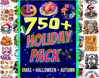 Megavakantiebundel: 750+ png-ontwerpen - Kerstmis, Halloween, Thanksgiving, herfst (digitale download)