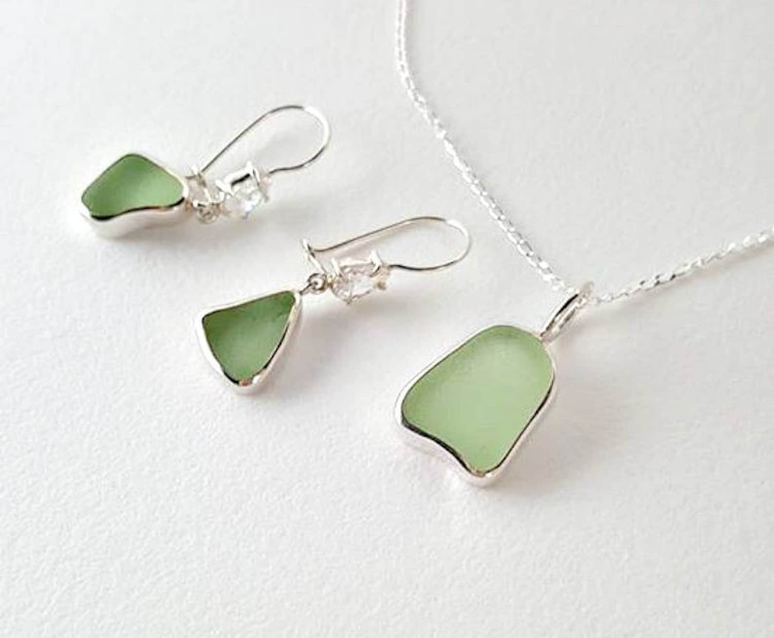 Genuine Sea Glass Jewelry Set Sea Glass Necklace And Earrings Etsy