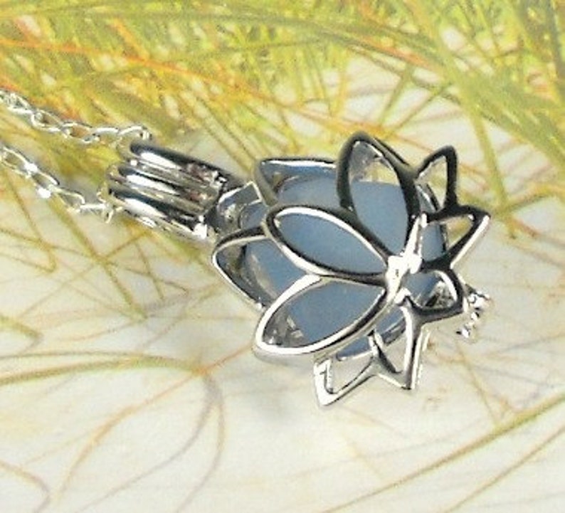 Lotus Necklace GENUINE Sea Glass Zen Yoga Jewelry Sterling Silver