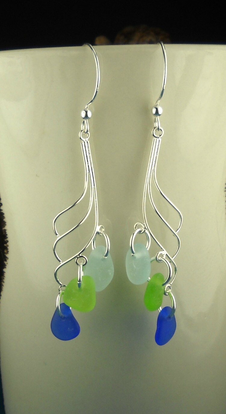 Eco Friendly GENUINE Sea Glass Earrings Sterling Silver Cobalt Etsy