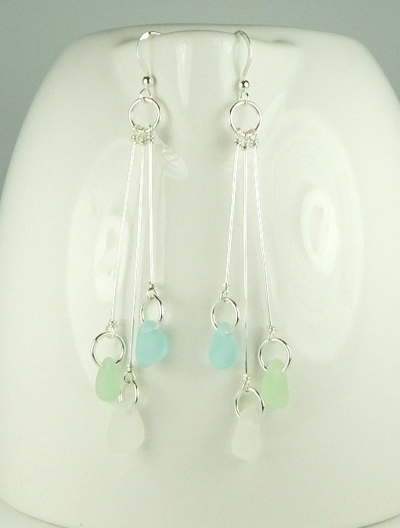 Beach Wedding Earrings Dangle Earrings Long GENUINE Sea Glass Etsy