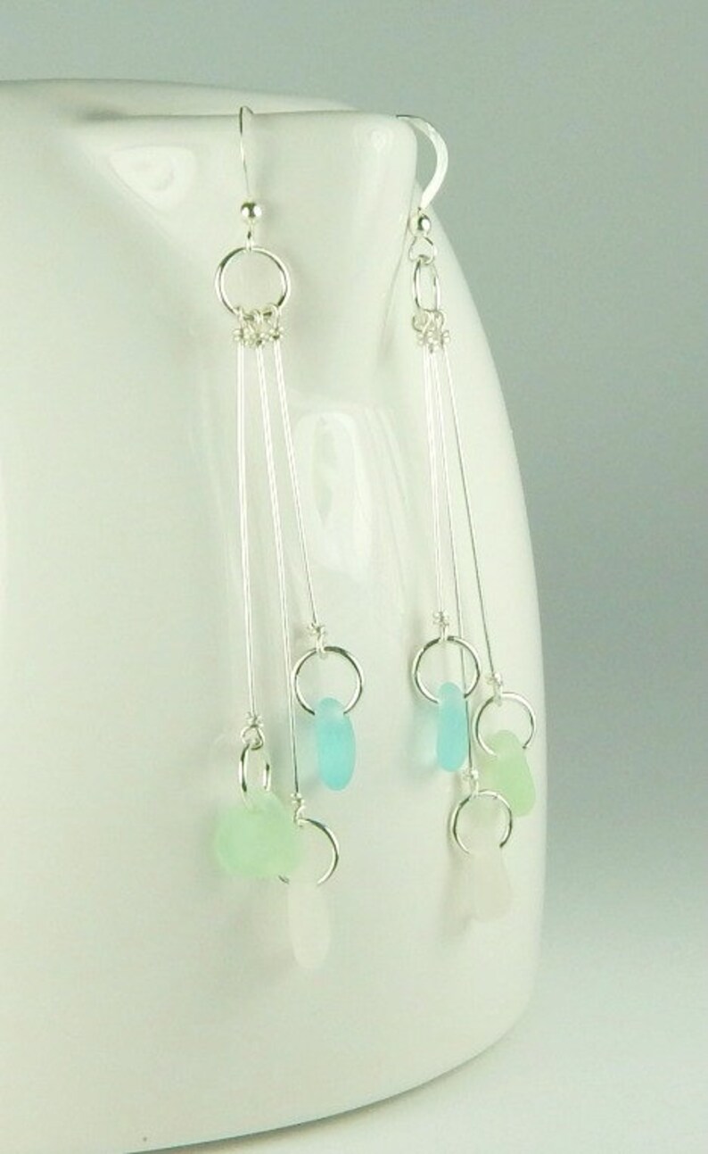 Beach Wedding Earrings Dangle Earrings Long GENUINE Sea Glass Etsy