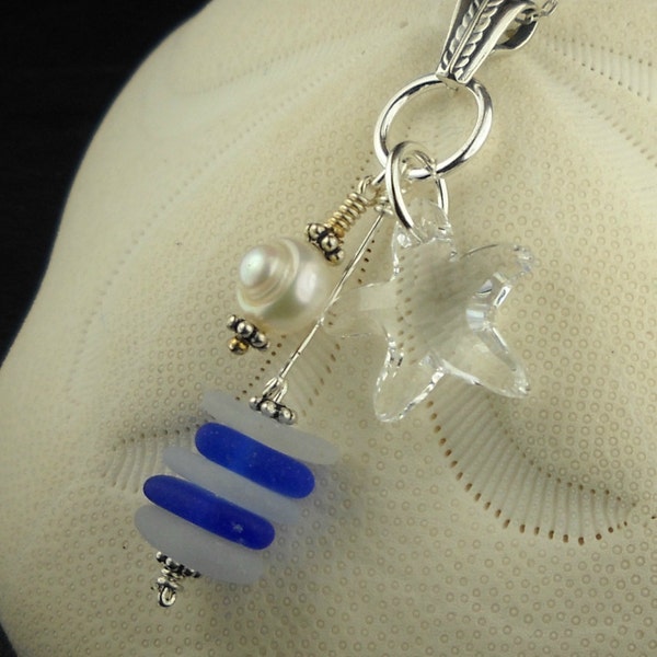 Sea Glass Necklace Wire Wrapped Cobalt Blue Starfish