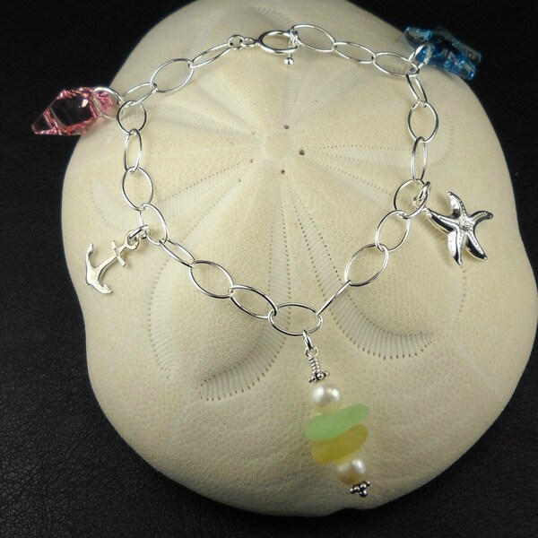 Beach Glass Bracelet Sterling Silver With Charms