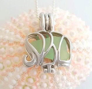 Elephant Jewelry, GENUINE Sea Glass Necklace, Elephant Necklace, Elep…
