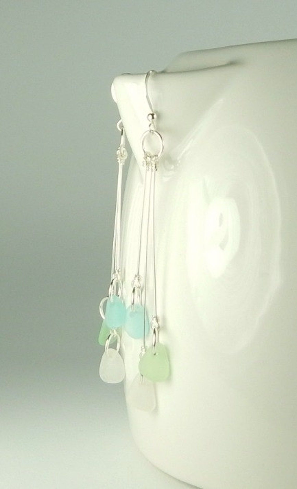 Beach Wedding Earrings Dangle Earrings Long GENUINE Sea Glass Etsy