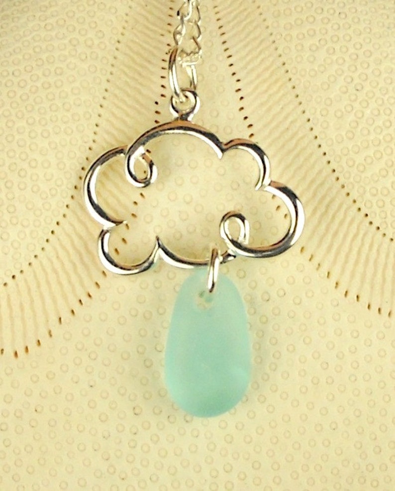 Cloud Necklace With Genuine Aqua Sea Glass Jewelry