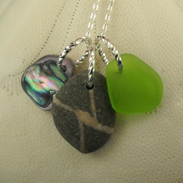 Stone Necklace Sea Glass Necklace Treasures From The Sea