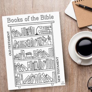 Books of the Bible, Bible Reading Chart for Kids and Adults, Bible Study Printable, Bible Bookshelf Art, Bible Activity, Printable Tracker