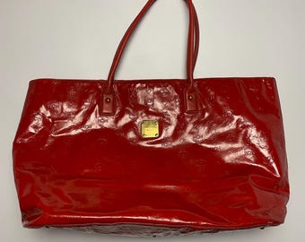 MCM Vintage Red Patent Leather Tote Bag