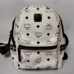MCM Mini Backpack Visetos White Black Studded Bag