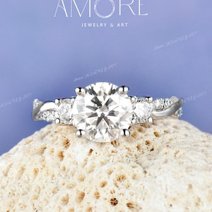 Twisted Moissanite Engagement Ring Round Cut 1.2ct Moissanite Ring Infinity Three Stone Ring Diamond Wedding Ring White Gold Half Eternity