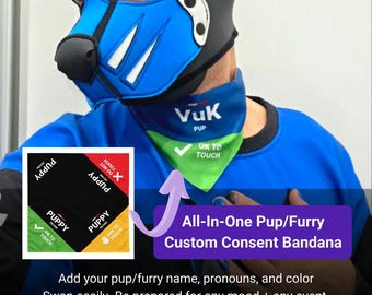 BadPups All-in-One Custom Puppy Play Pride Consent-bandana (ontwerp met meerdere hoeken)