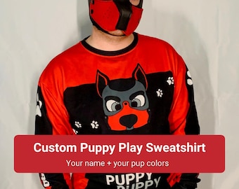 CUSTOM - BadPups Puppy Play-sweater met lange mouwen - Ontwerp je eigen | Shirt met uitrusting voor pups | LGBTQ+