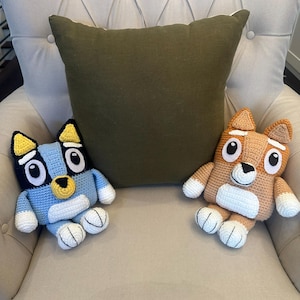 Handmade Crochet Blue or Red Pups: Australian Cattle Dog Family, Plush Toys, Bluey Inpsired