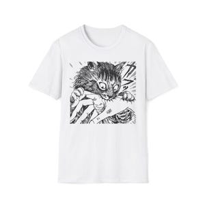 Cat Bite Shirt, Japanese Horror Anime T-Shirt, Creepy Cat TShirt, Funny Cat Tee, Cats mom Shirts Cool Graphic Unisex T Shirts, cat shirt