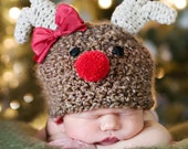 Reindeer Crochet Hat - Made to Order- photography prop