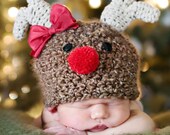 Reindeer Crochet Hat - Made to Order- photography prop