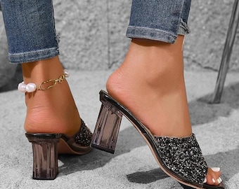 Women's glittery heeled sandals - Elegant summer shoes