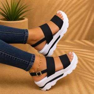 Platformsandalen voor dames – Comfortabele sandalen met stevige hak, zomerschoenen, enkelbandje, trendy sleehaksandalen
