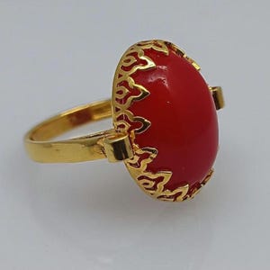 Natural Red Agate Oval Ring | Gold Plated  Ring | Handmade Gemstone Jewelry