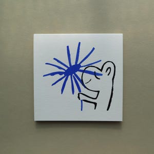 Mini tarjeta serigrafiada con flor azul / Impresión artística hecha a mano