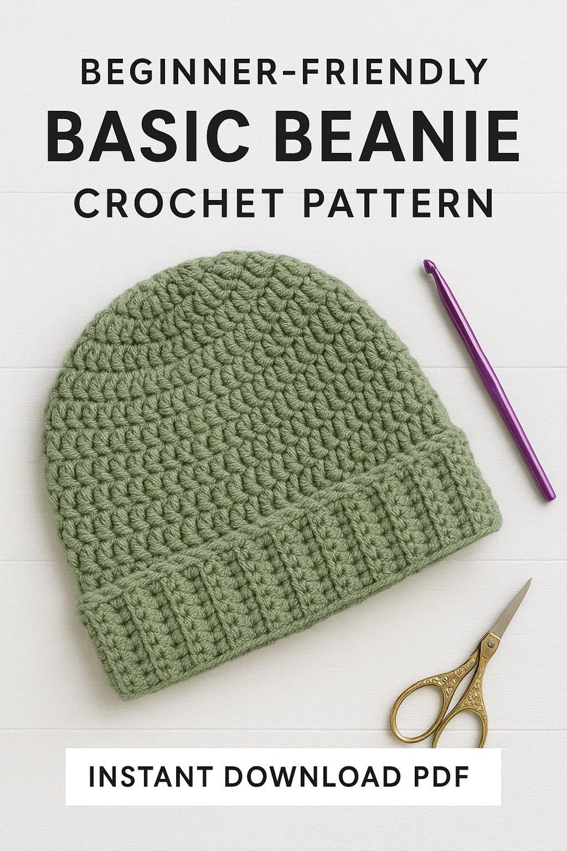 Basic Crochet Beanie Pattern | Instant Download PDF | Easy Beginner Hat ...