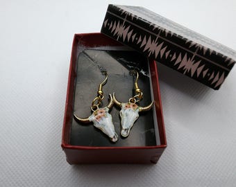 Handmade bull skull earrings