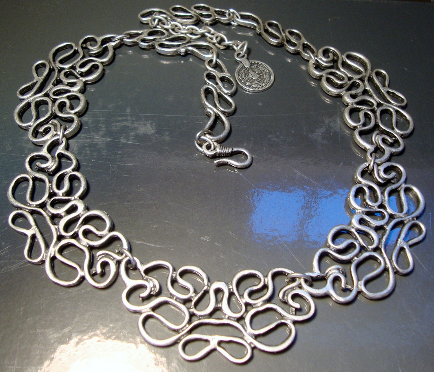 Silver Ornamental Necklace Metalwork Etsy