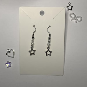 Pearl Star Dangle Earrings- Silver