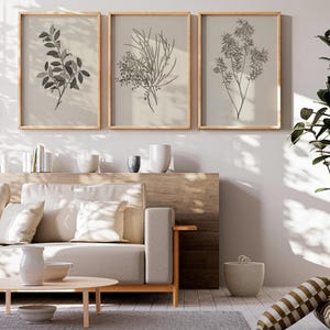 Set of 3 Printable Vintage Botanical Wall Art | Black and White Digital Downloads | Cottage Home Decor