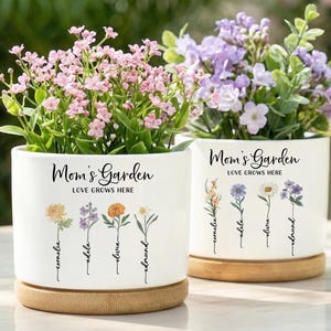 Maceta de cerámica con flores de nacimiento para mamá, maceta personalizada para mamá, regalo para el Día de la Madre, pequeña maceta de cerámica para decoración de interiores.