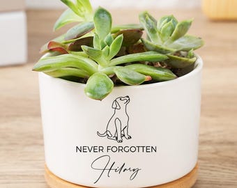 Personalized Pet Memorial Gift,Plant Pot,Pet Memorial Planter,Custom Flower Pot With Bamboo Tray,Loss of pet gift,Never Forgotten Plant Pot