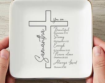 Piatto portagioie con versetti della Bibbia cristiana, regalo per lei con versetti della Bibbia, ricordo di incoraggiamento, regalo per battesimo e cresima, regalo di preghiera, decorazione religiosa