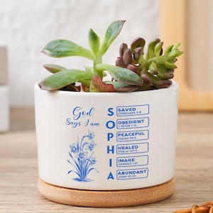 Personalized Birth Flower Pot,God Says I Am Planter,Custom Flower Pot With Bamboo Tray,Bible Verse Birth Flower Planter,Mental Health Gifts