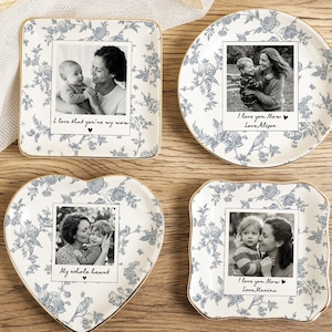 Porte-bagues photo personnalisé, porte-bijoux en toile floral personnalisé, porte-bagues pour maman, cadeau de fête des mères, vide-poches en céramique