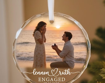 Personalized Photo Keepsake for Couples, Engagement or Wedding Memory Ornament, Custom Names and Date, Couples Round Glass Bauble